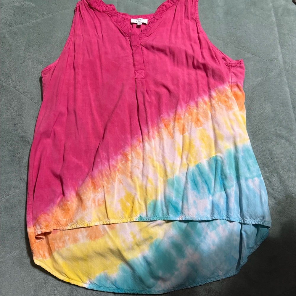Crown and Ivy Vibrant Tie-Dye Sleeveless Top